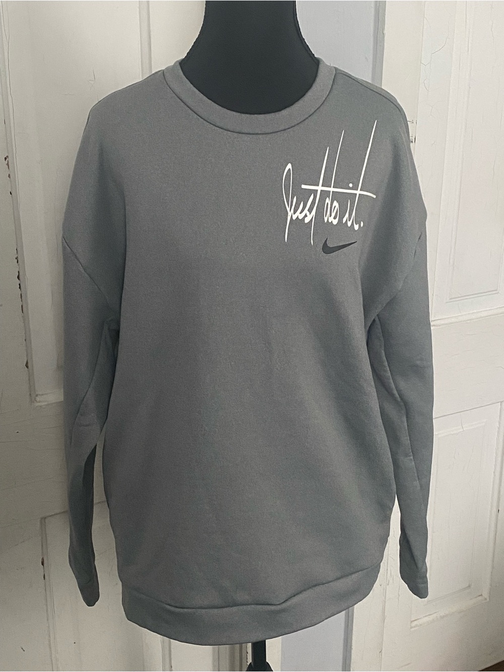 Nike Gray Crewneck Sweatshirt with White "Just Do It" Script
